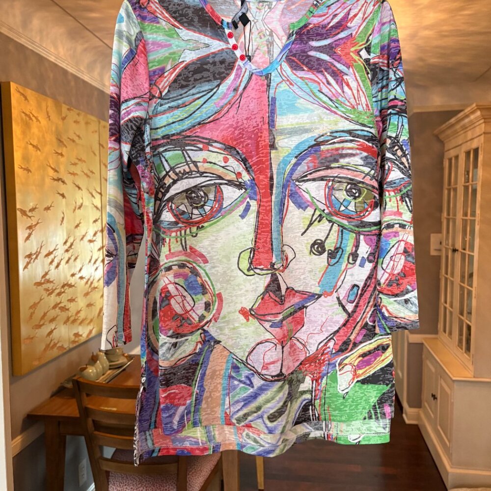 NWT Funsport Colorful Abstract Face Tunic/Top. Size S